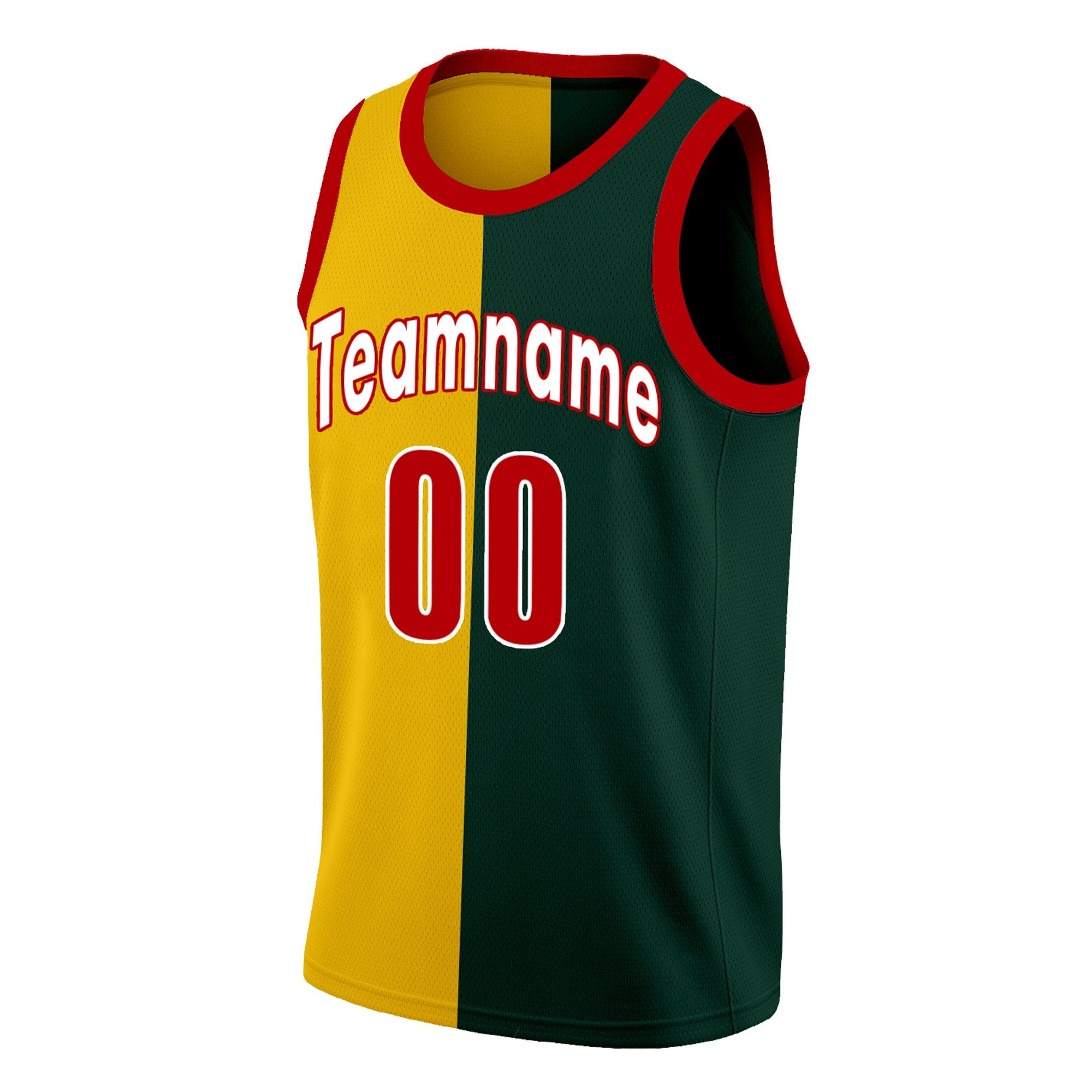 Maillot de basket-ball personnalisé, jaune, vert-rouge, à la mode, haut à la mode