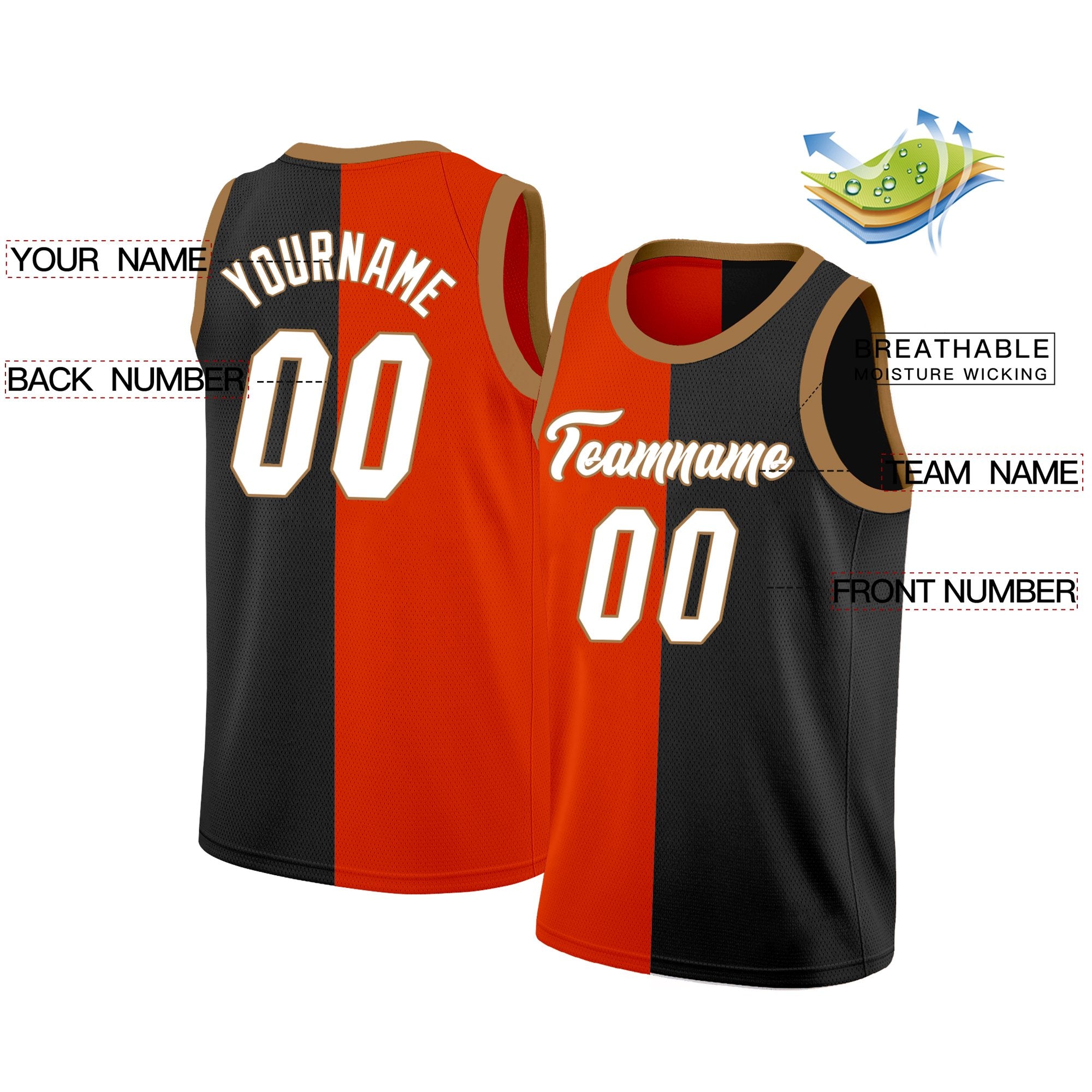 Custom Red Black-White Split Fashion Tops Basketball Jersey