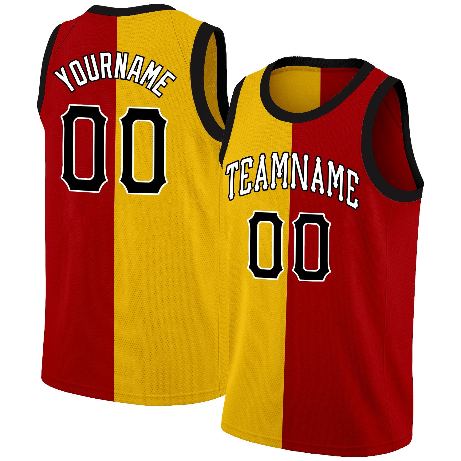 Custom Yellow Red-White Split Fashion Tops Basketball Jersey