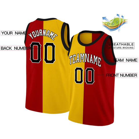 Custom Yellow Red-White Split Fashion Tops Basketball Jersey