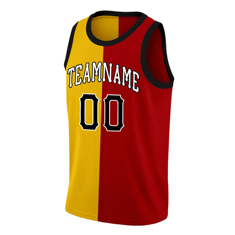 Custom Yellow Red-White Split Fashion Tops Basketball Jersey