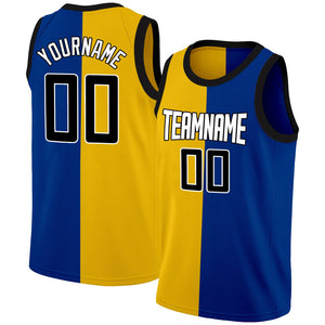 Custom Yellow Blue-White Split Fashion Tops Basketball Jersey