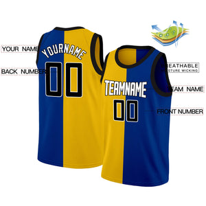 Maillot de basket-ball personnalisé jaune bleu-blanc fendu à la mode