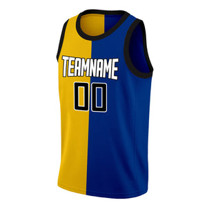 Custom Yellow Blue-White Split Fashion Tops Basketball Jersey