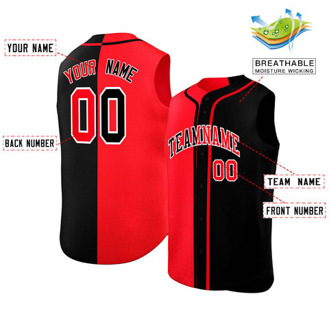 Custom Red Black Split Fashion Design Authentic Sleeveless Baseball Jersey