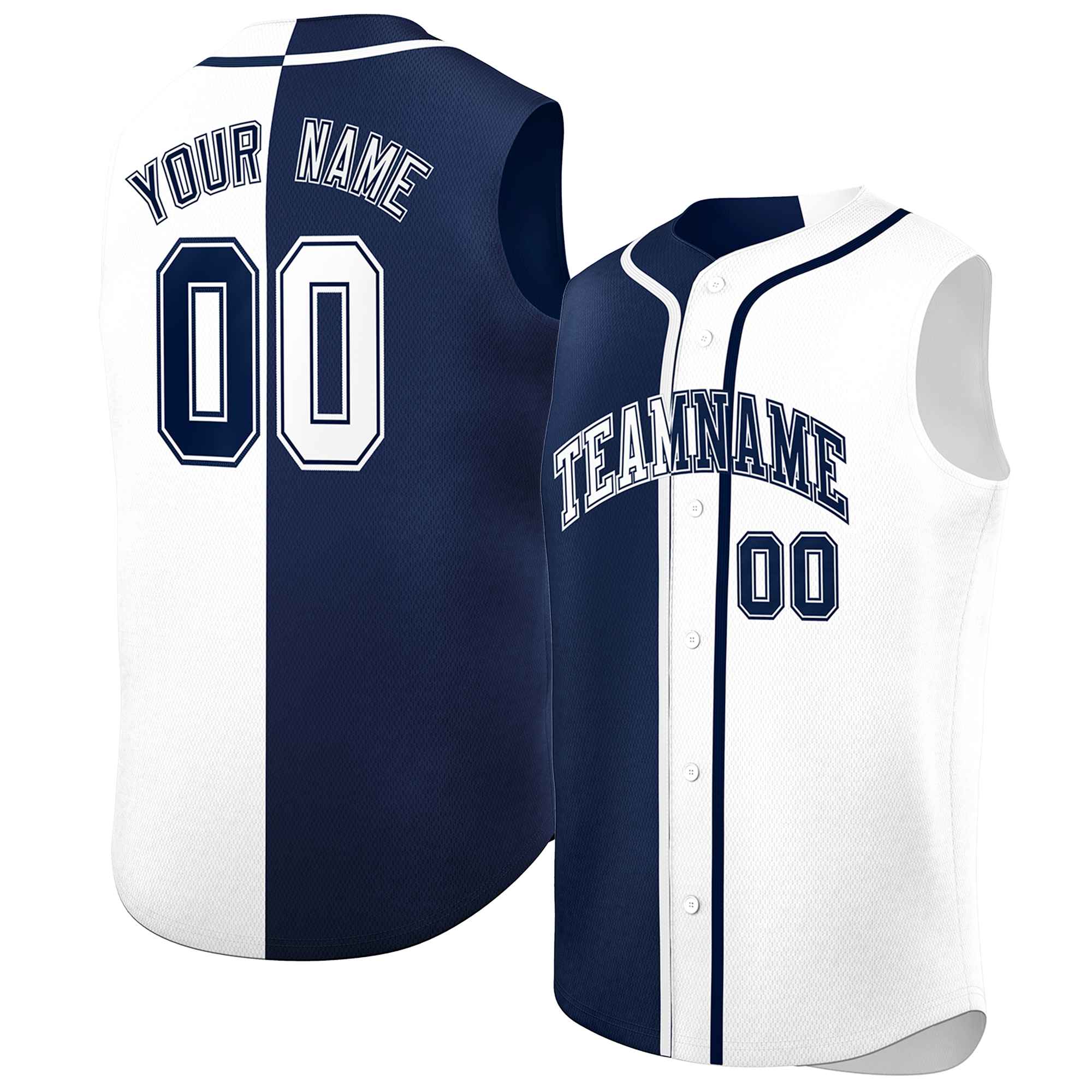 Custom Navy White Split Fashion Design Authentic Sleeveless Baseball Jersey