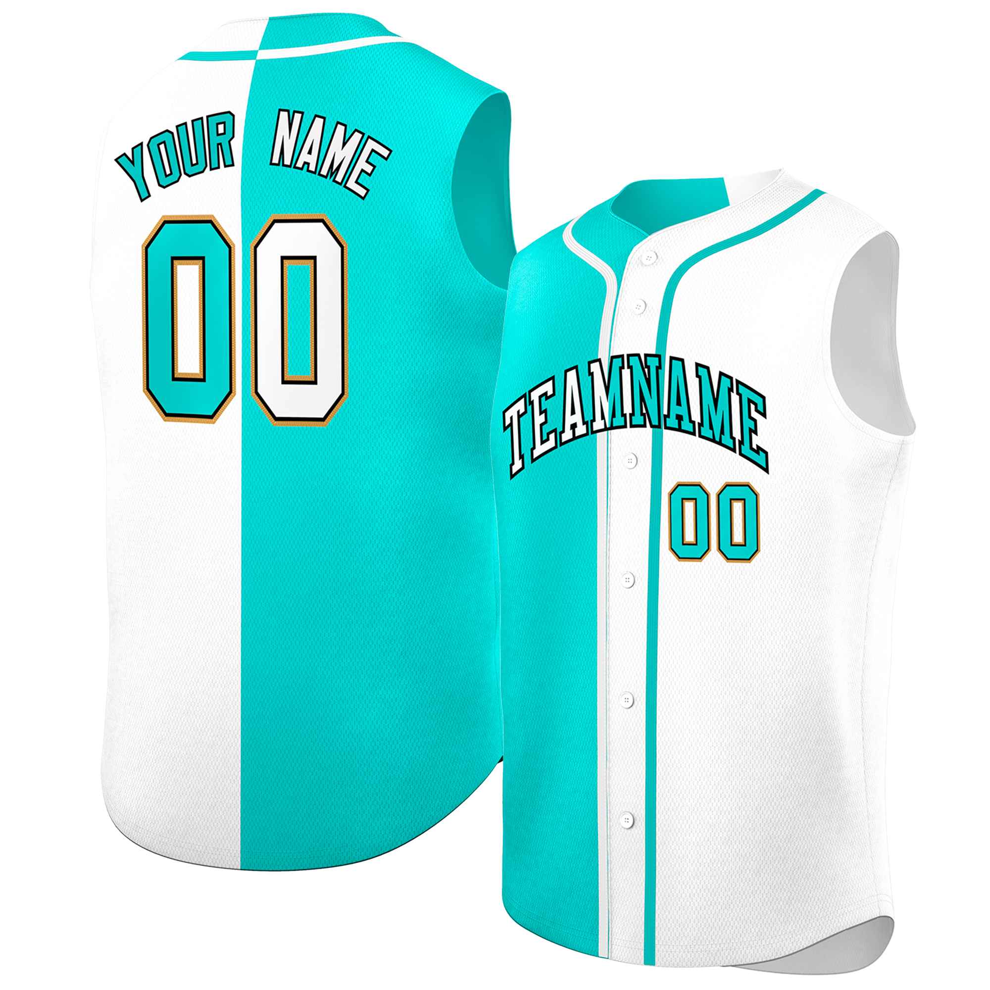 Custom Aqua White Split Fashion Design Authentic Sleeveless Baseball Jersey