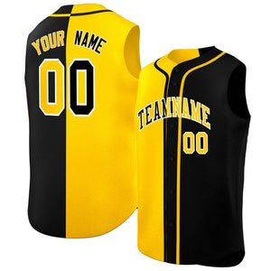 Custom Gold Black Split Fashion Design Authentic Sleeveless Baseball Jersey