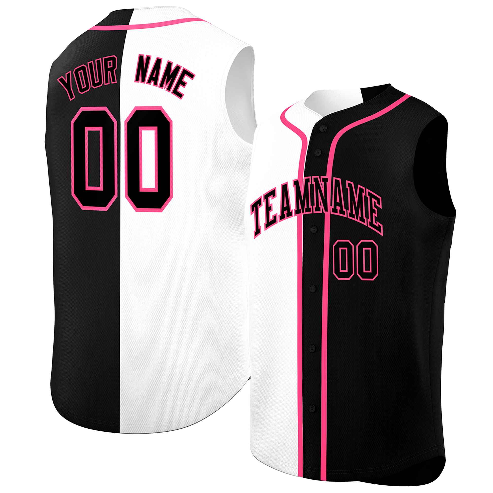 Custom White Black Split Fashion Design Authentic Sleeveless Baseball Jersey