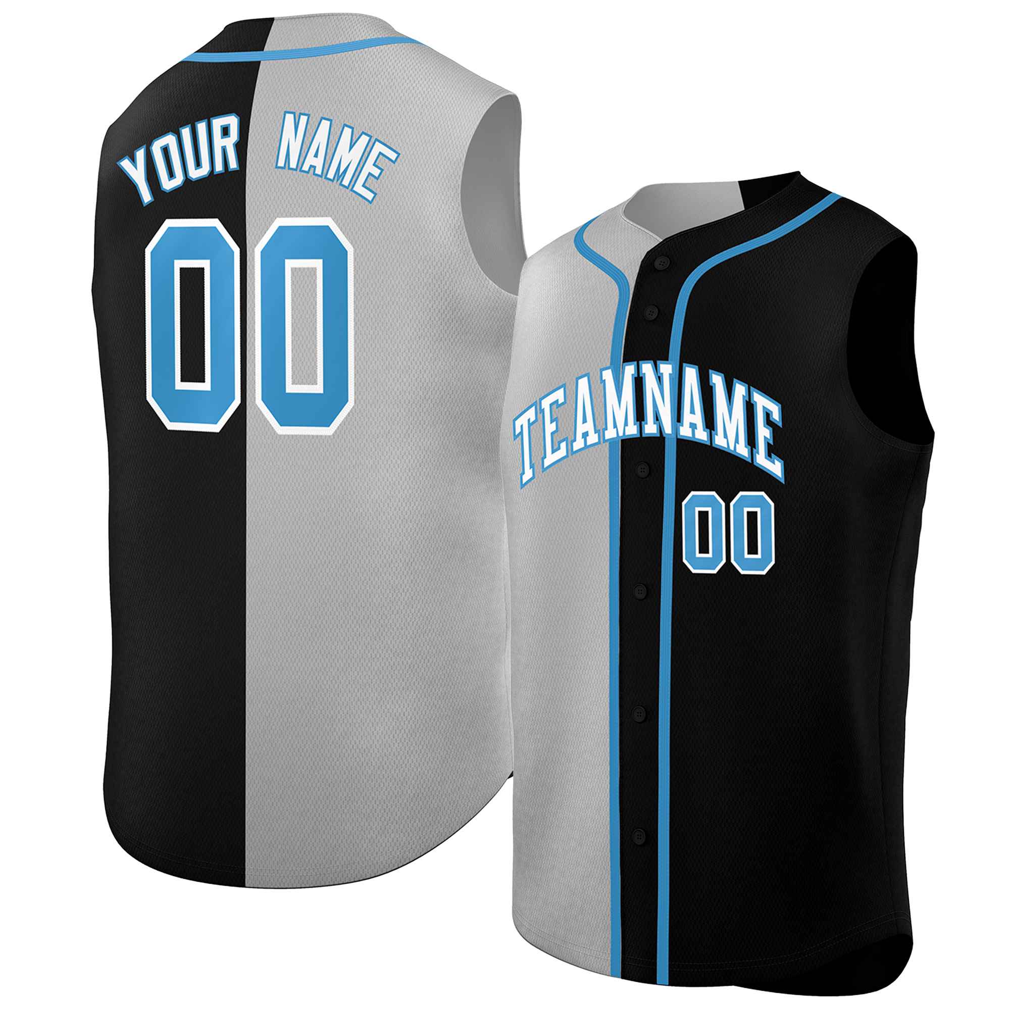 Custom Light Gray Black Split Fashion Design Authentic Sleeveless Baseball Jersey