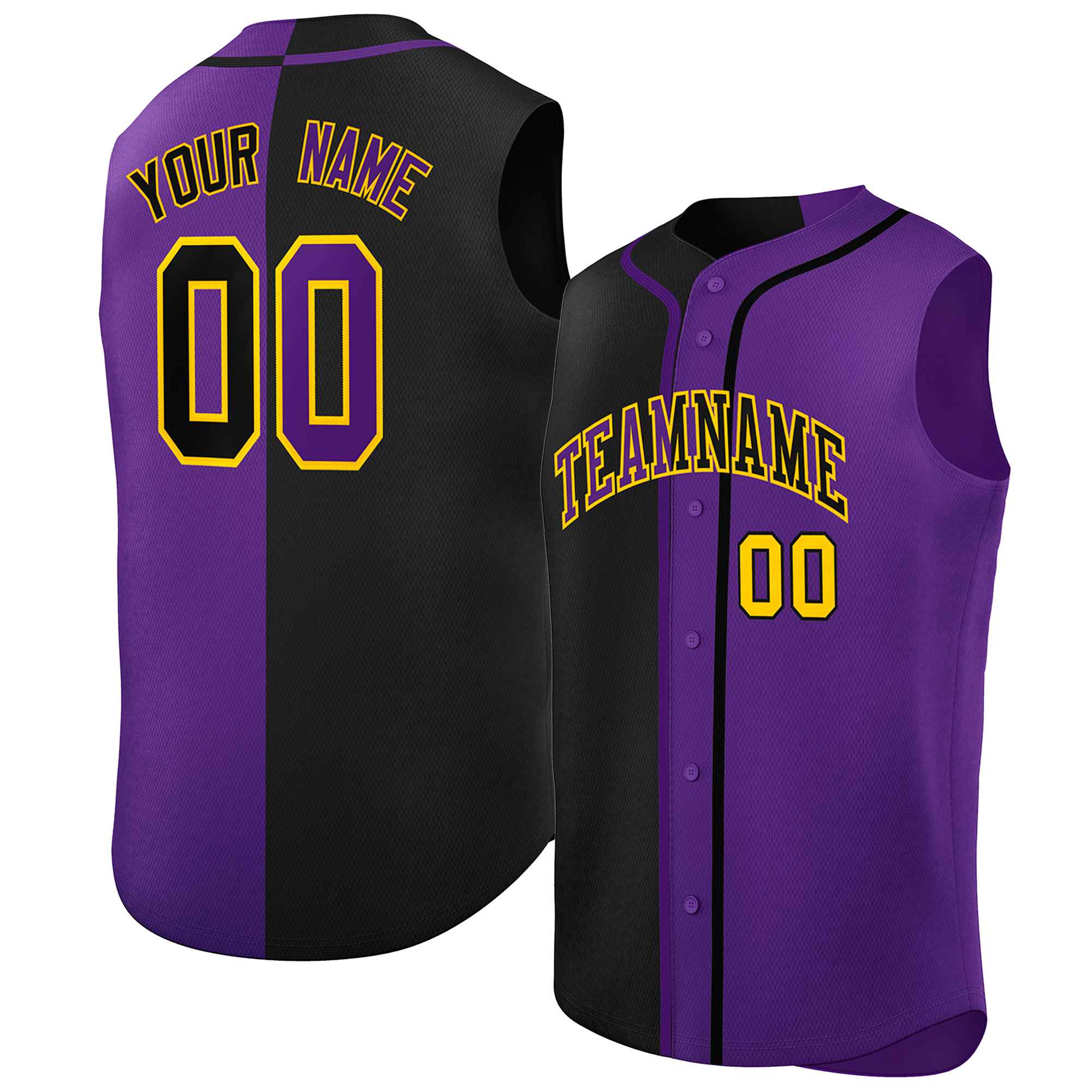 Custom Black Purple Split Fashion Design Authentic Sleeveless Baseball Jersey