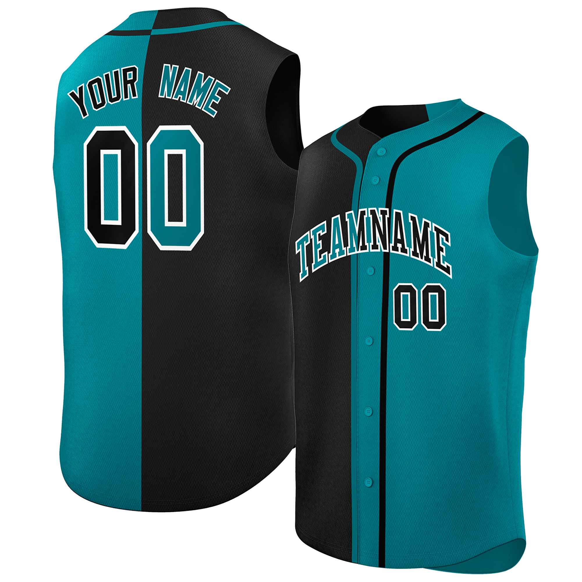 Custom Black Aqua Split Fashion Design Authentic Sleeveless Baseball Jersey