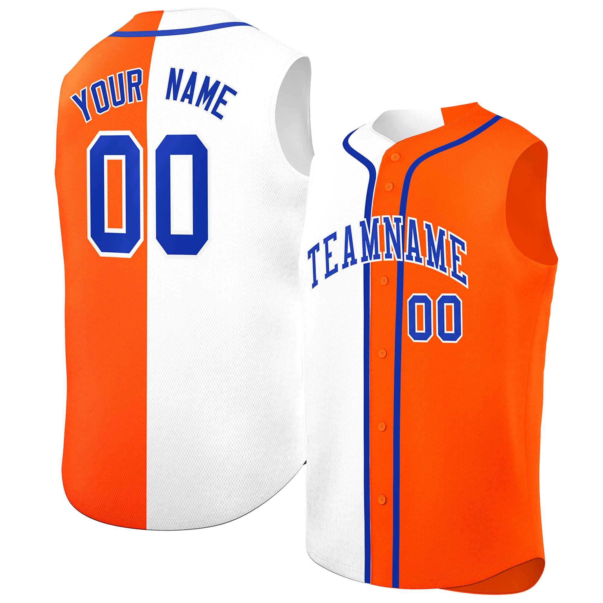 Custom White Orange Split Fashion Design Authentic Sleeveless Baseball Jersey