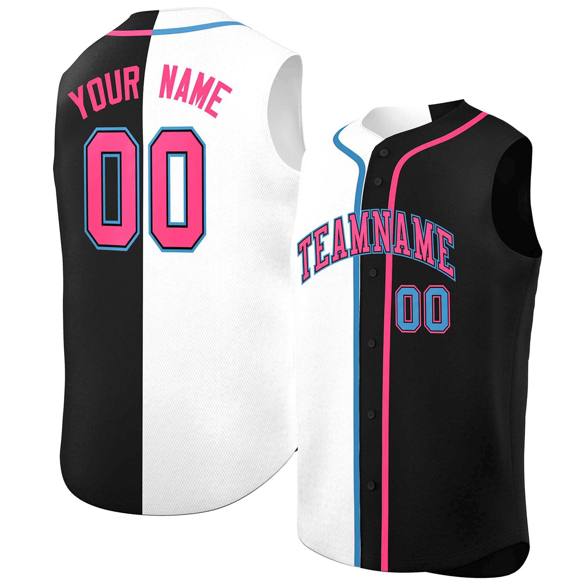 Custom White Black Split Fashion Design Authentic Sleeveless Baseball Jersey