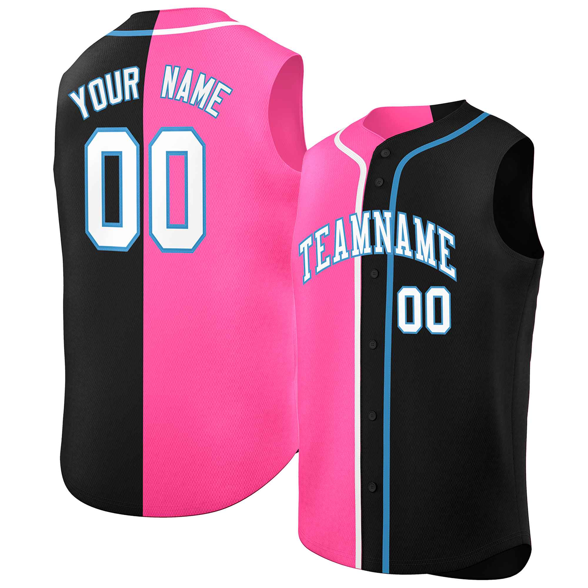 Custom Pink Black Split Fashion Design Authentic Sleeveless Baseball Jersey