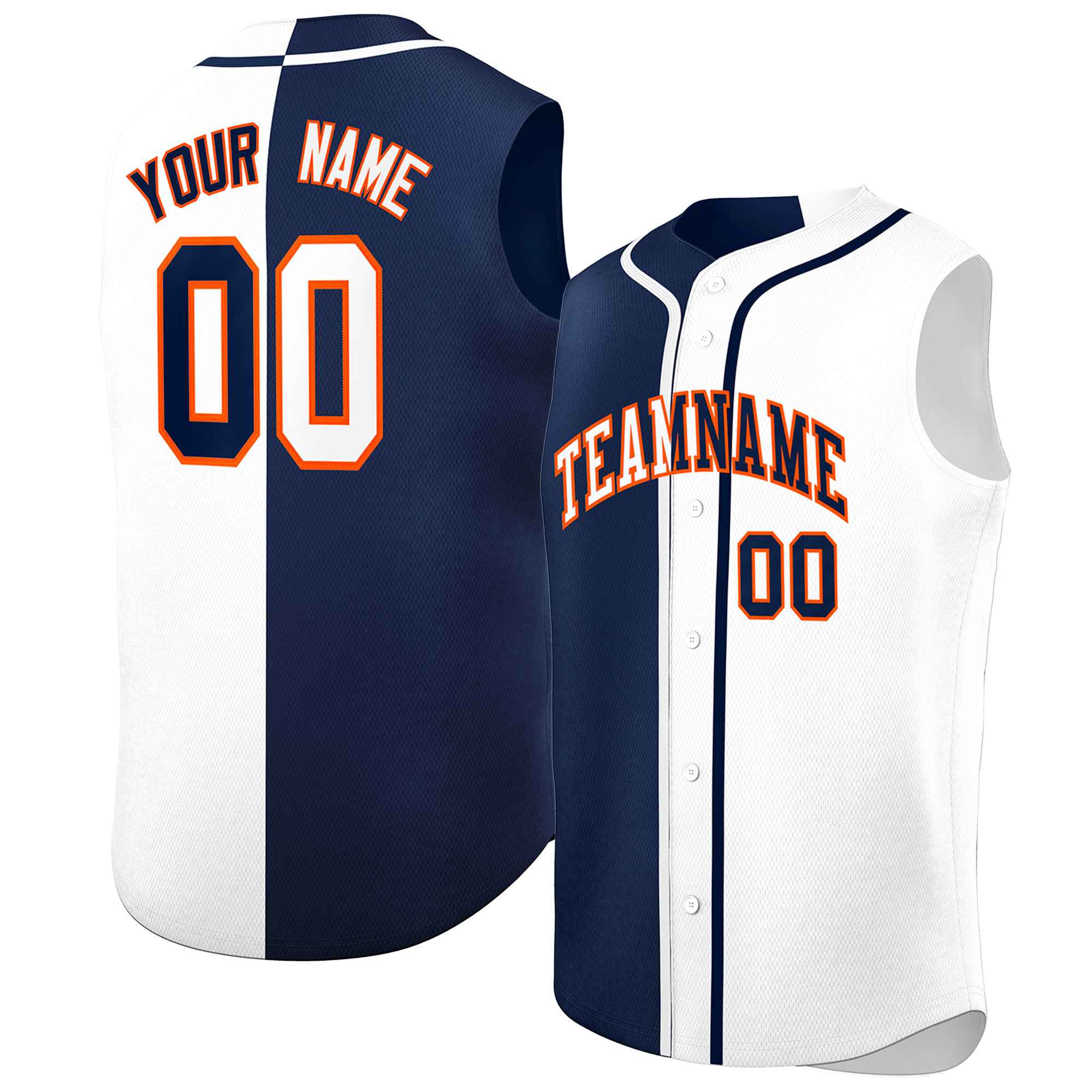 Custom Navy White Split Fashion Design Authentic Sleeveless Baseball Jersey