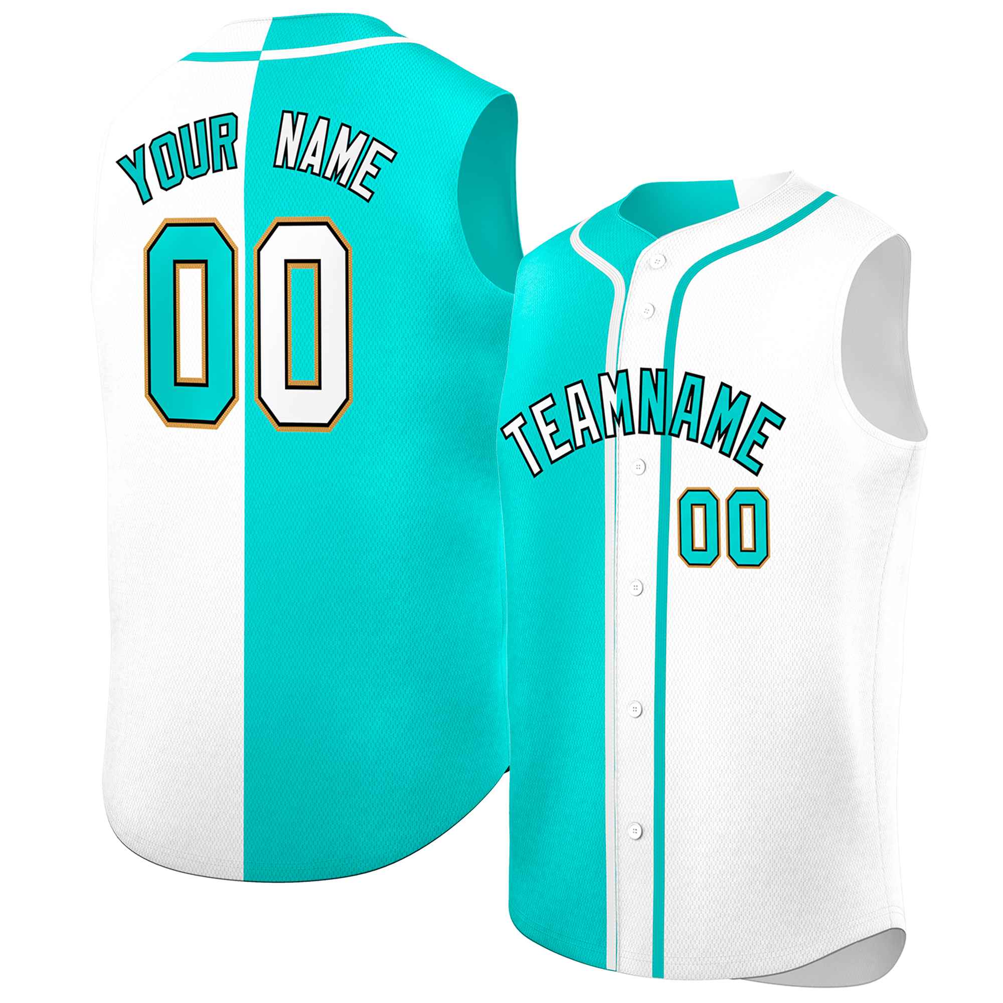 Custom Aqua White Split Fashion Design Authentic Sleeveless Baseball Jersey