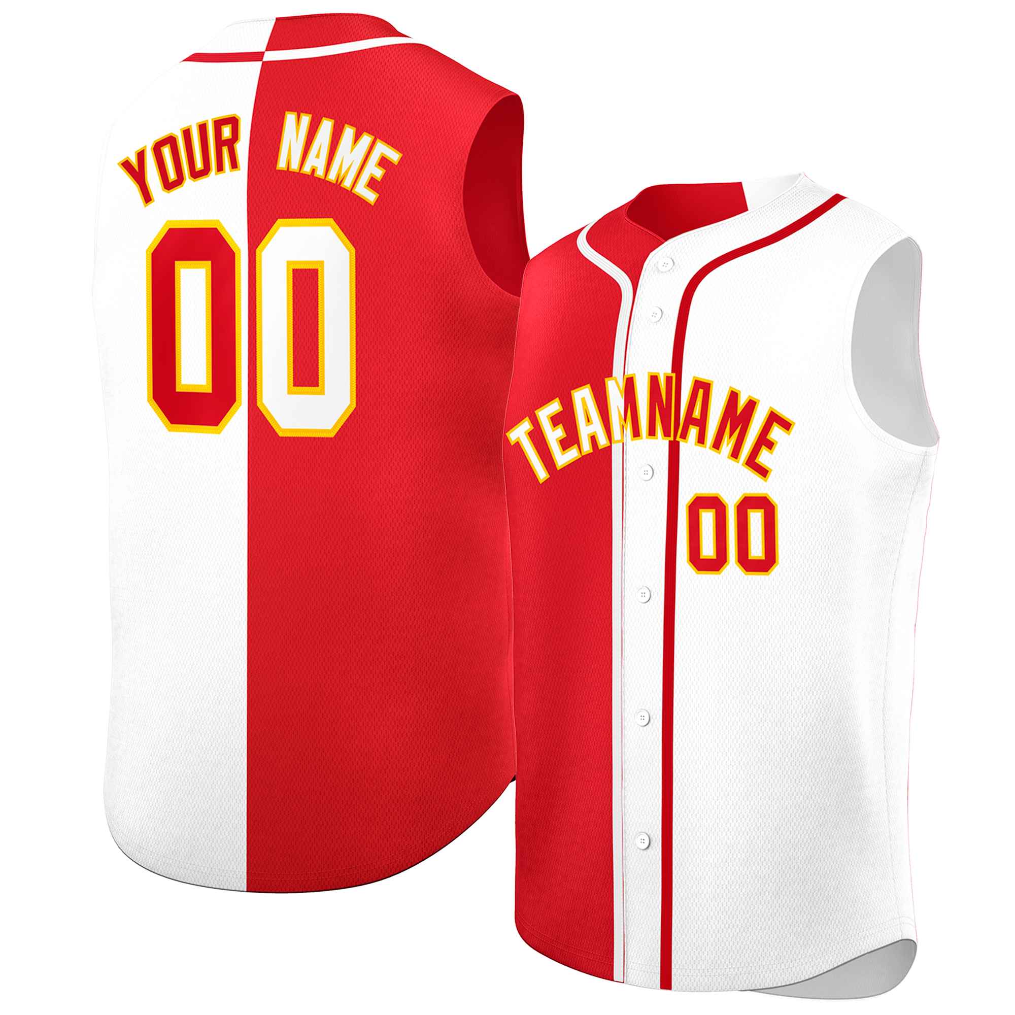 Custom Red White Split Fashion Design Authentic Sleeveless Baseball Jersey