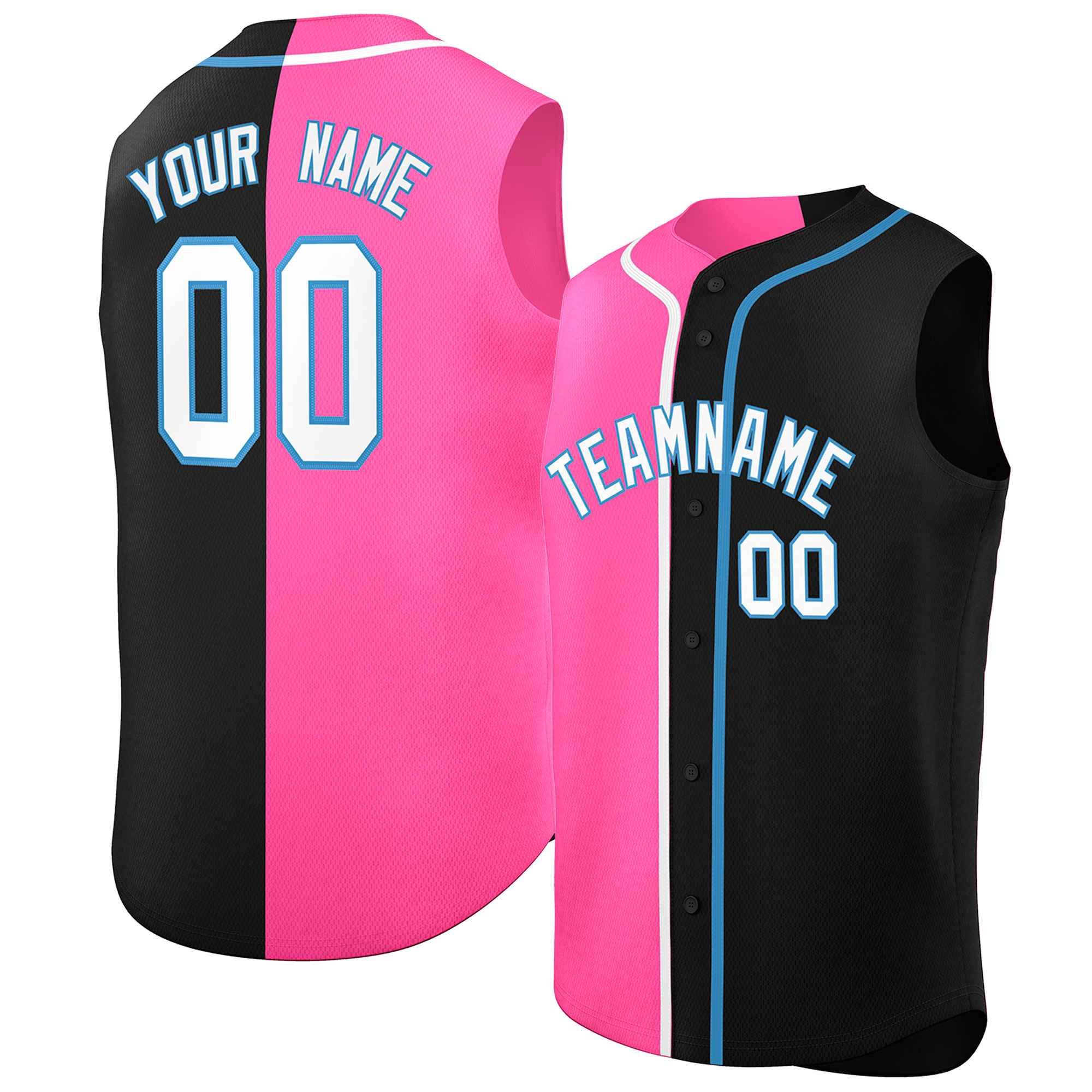 Custom Pink Black Split Fashion Design Authentic Sleeveless Baseball Jersey