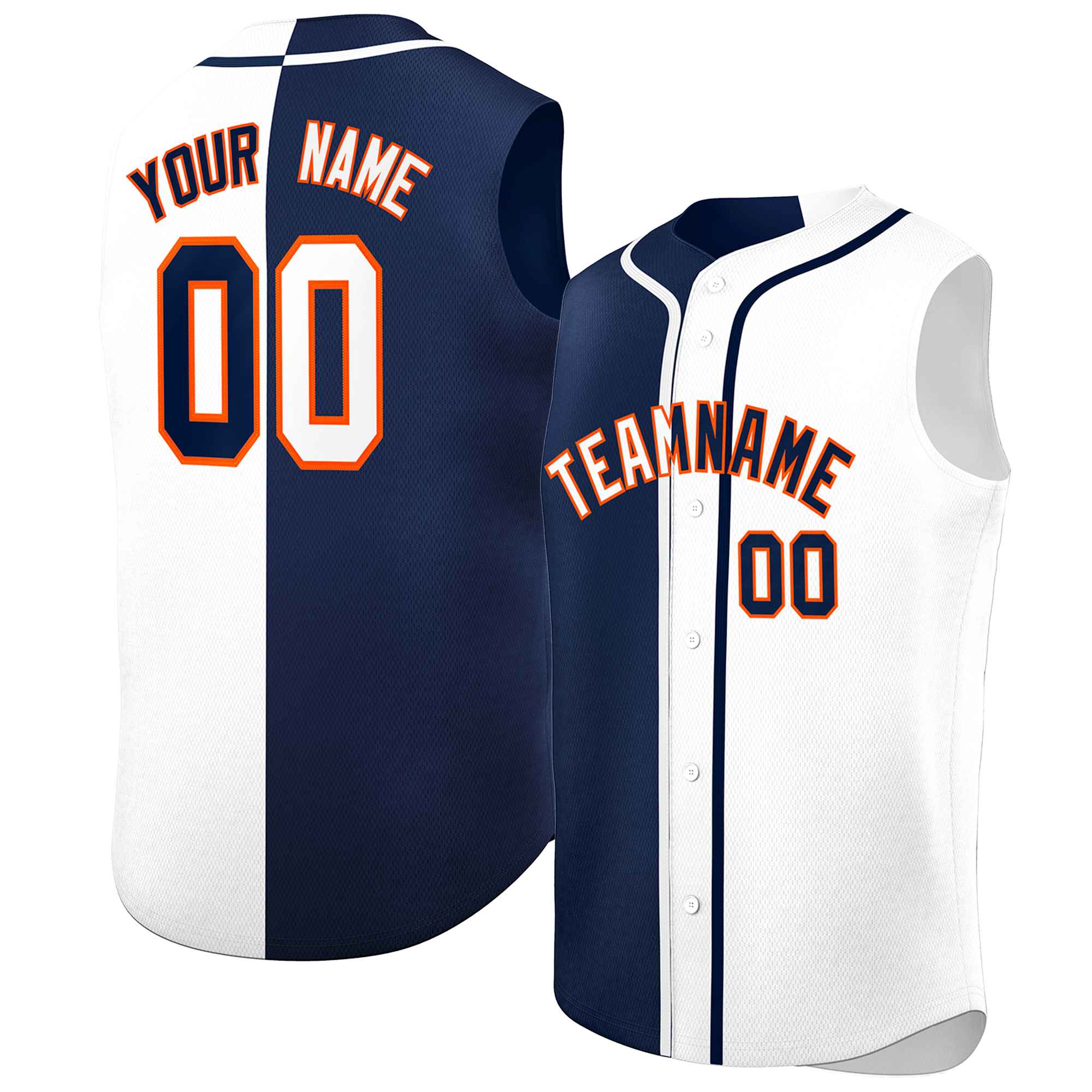 Custom Navy White Split Fashion Design Authentic Sleeveless Baseball Jersey