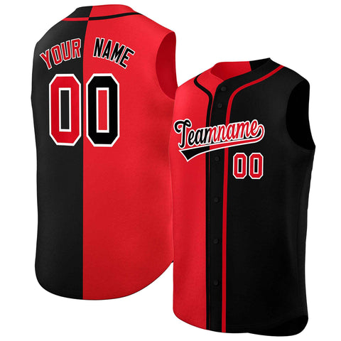 Custom Red Black Split Fashion Design Authentic Sleeveless Baseball Jersey