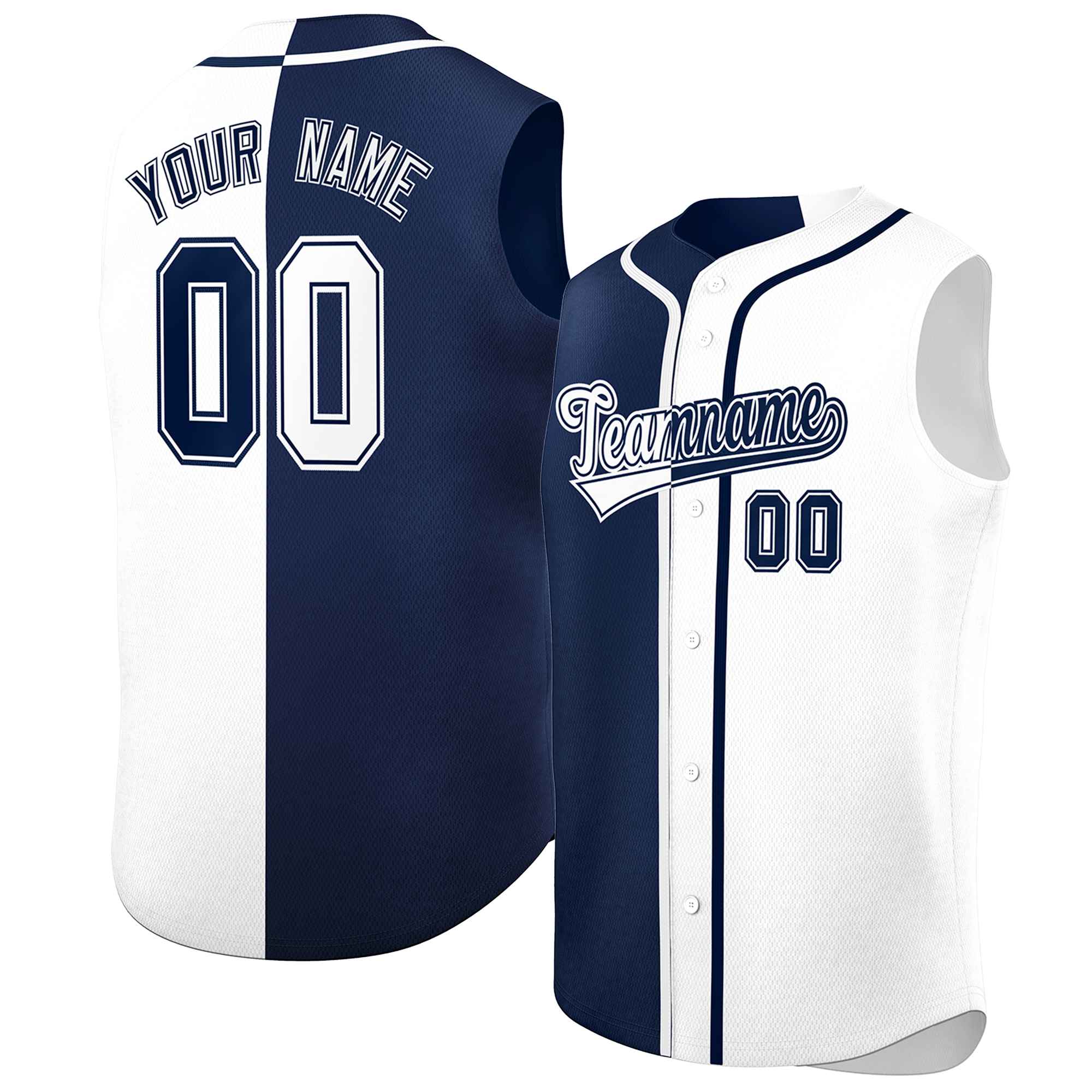 Custom Navy White Split Fashion Design Authentic Sleeveless Baseball Jersey