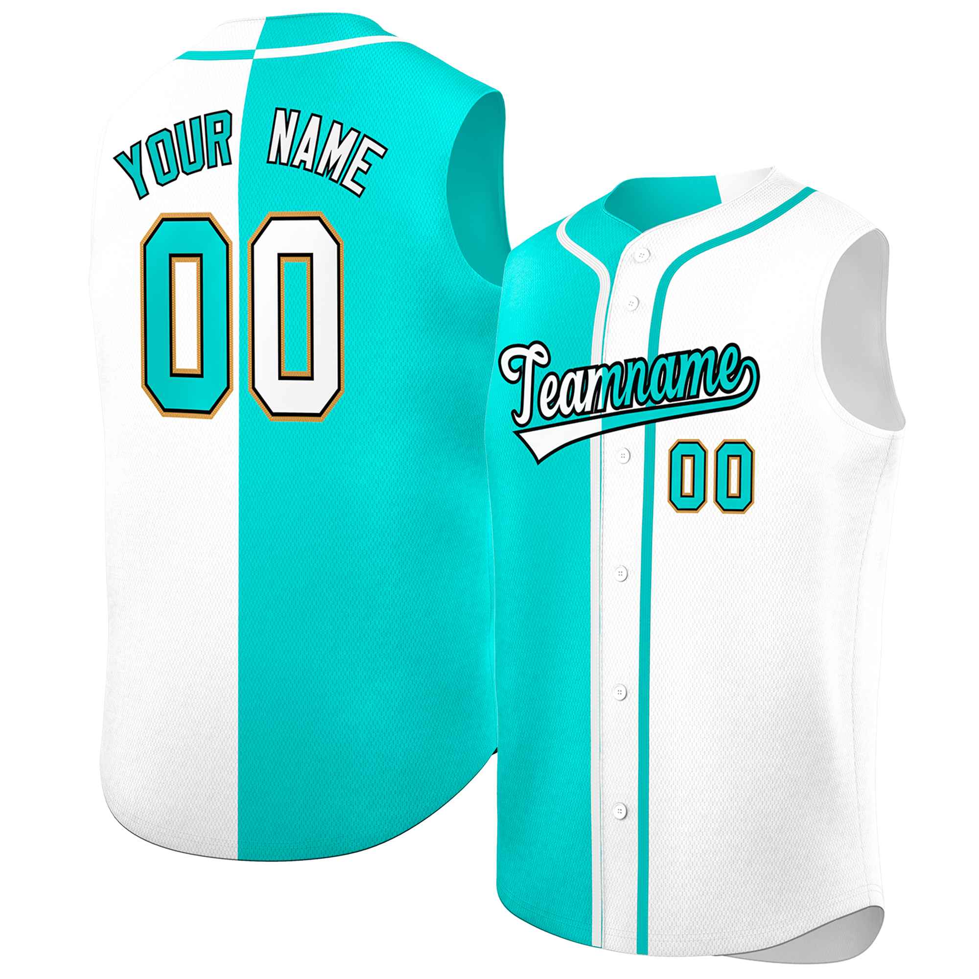 Custom Aqua White Split Fashion Design Authentic Sleeveless Baseball Jersey