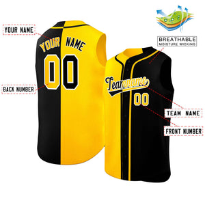 Custom Gold Black Split Fashion Design Authentic Sleeveless Baseball Jersey