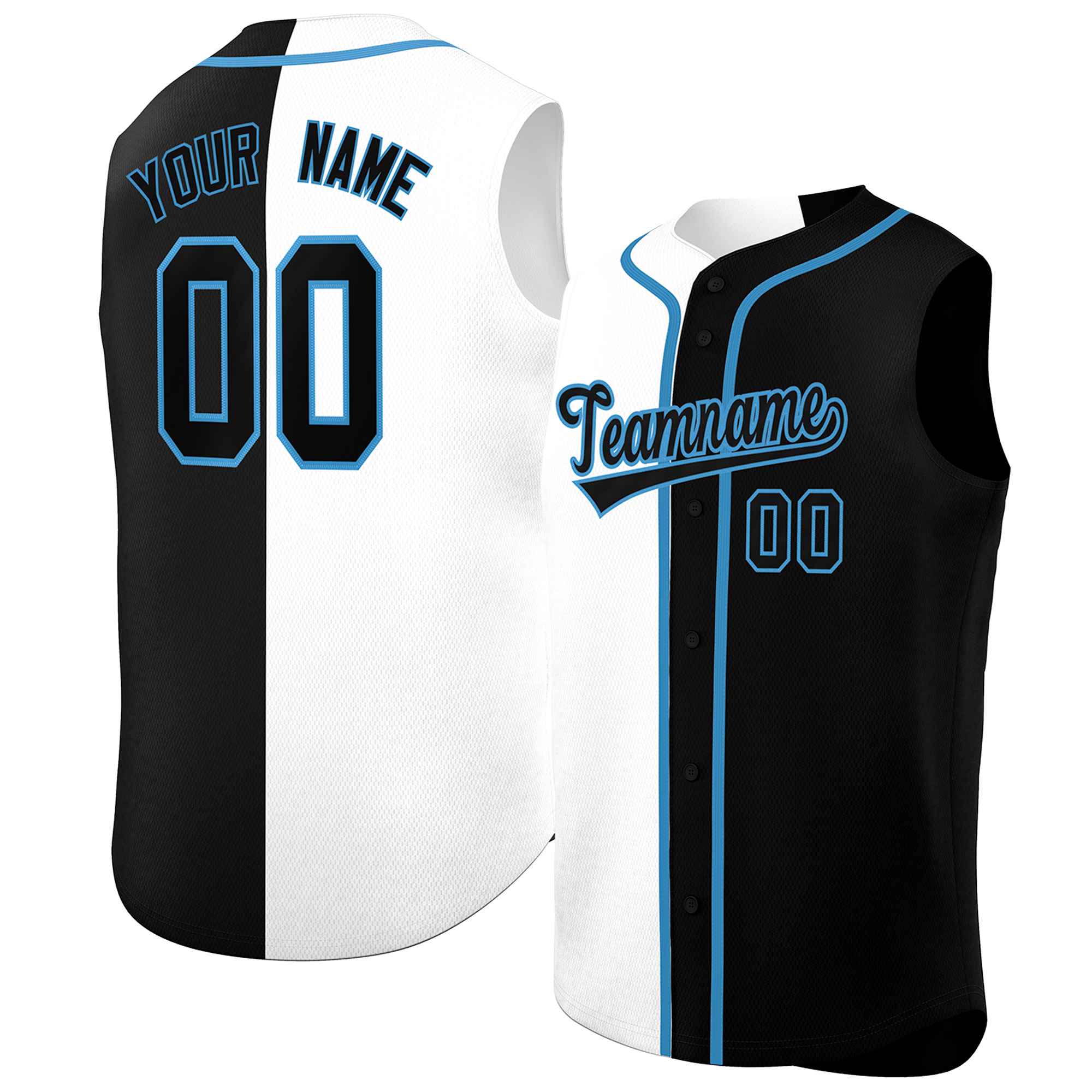 Custom White Black Split Fashion Design Authentic Sleeveless Baseball Jersey