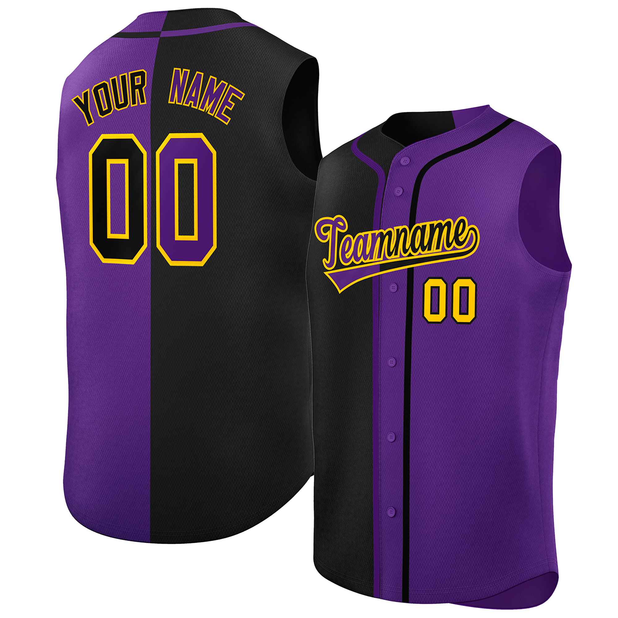 Custom Black Purple Split Fashion Design Authentic Sleeveless Baseball Jersey