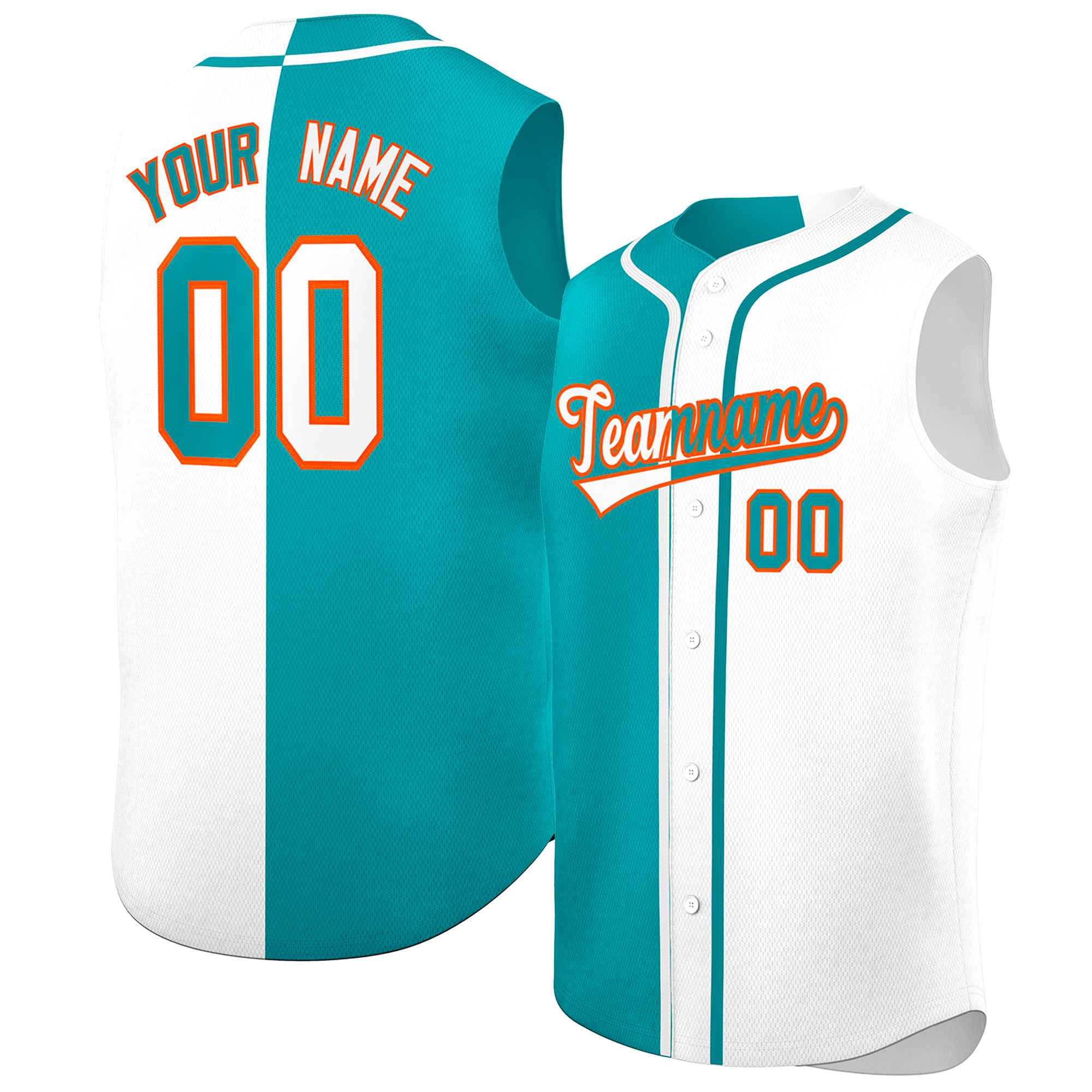 Custom Aqua White Split Fashion Design Authentic Sleeveless Baseball Jersey