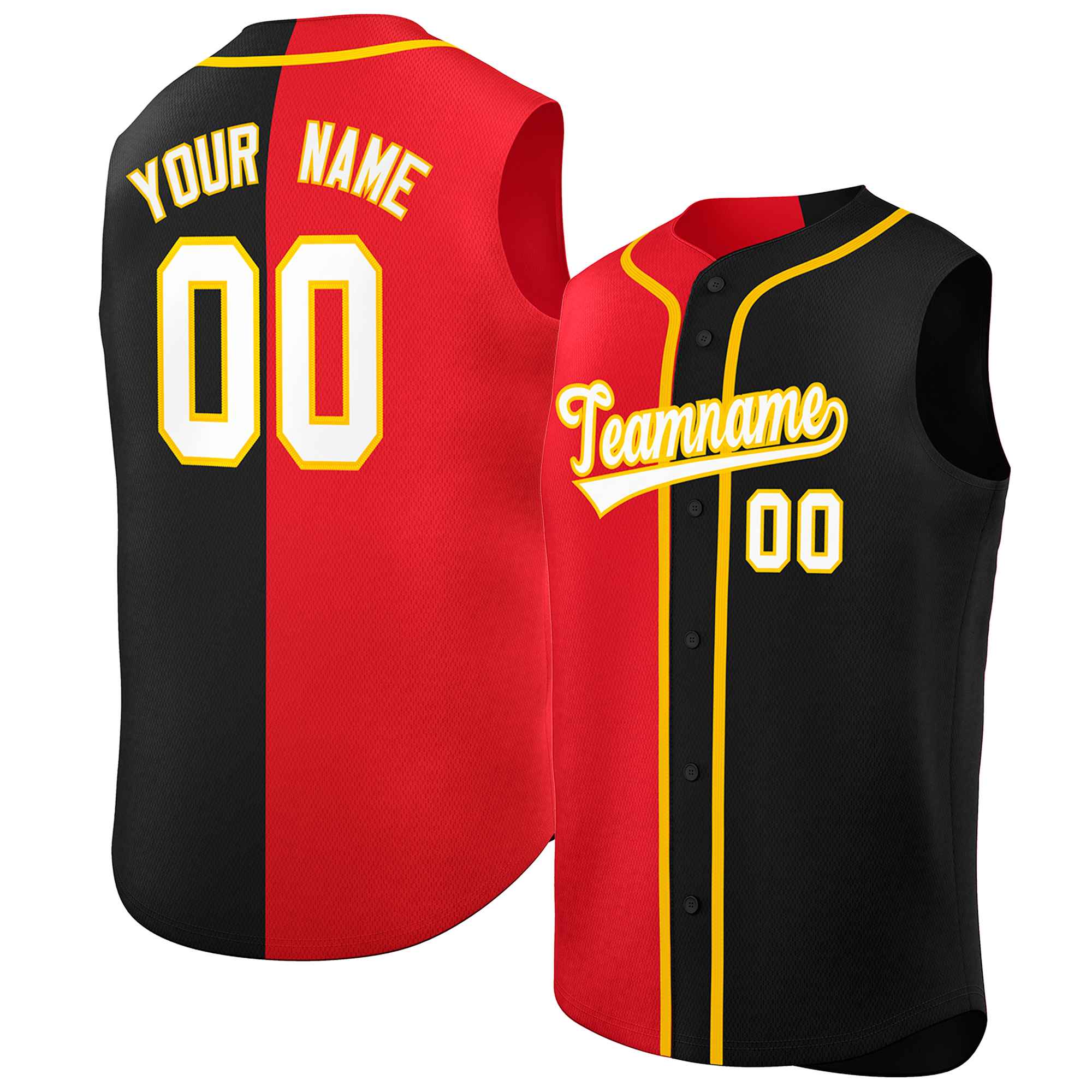 Custom Red Black Split Fashion Design Authentic Sleeveless Baseball Jersey