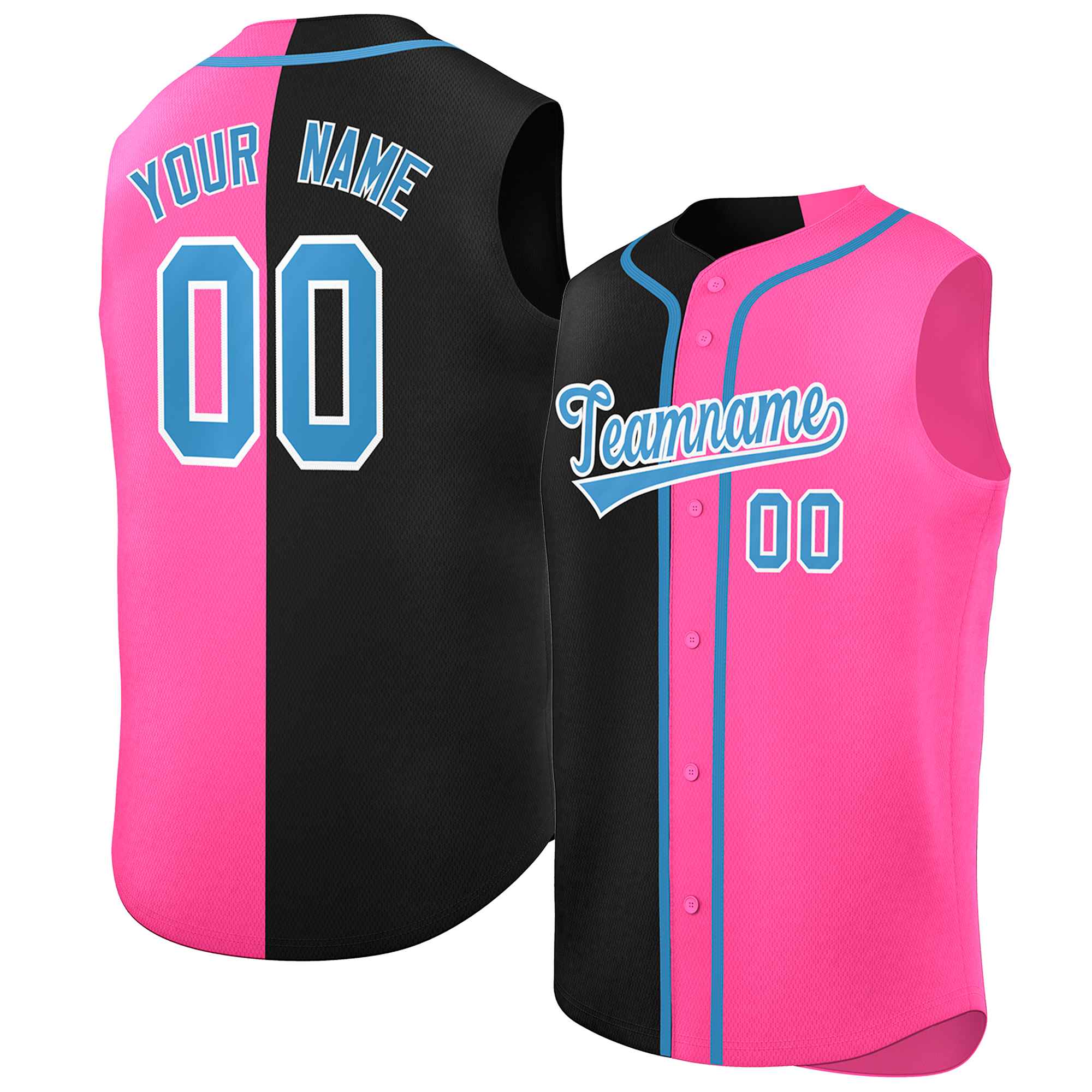 Custom Black Pink Split Fashion Design Authentic Sleeveless Baseball Jersey