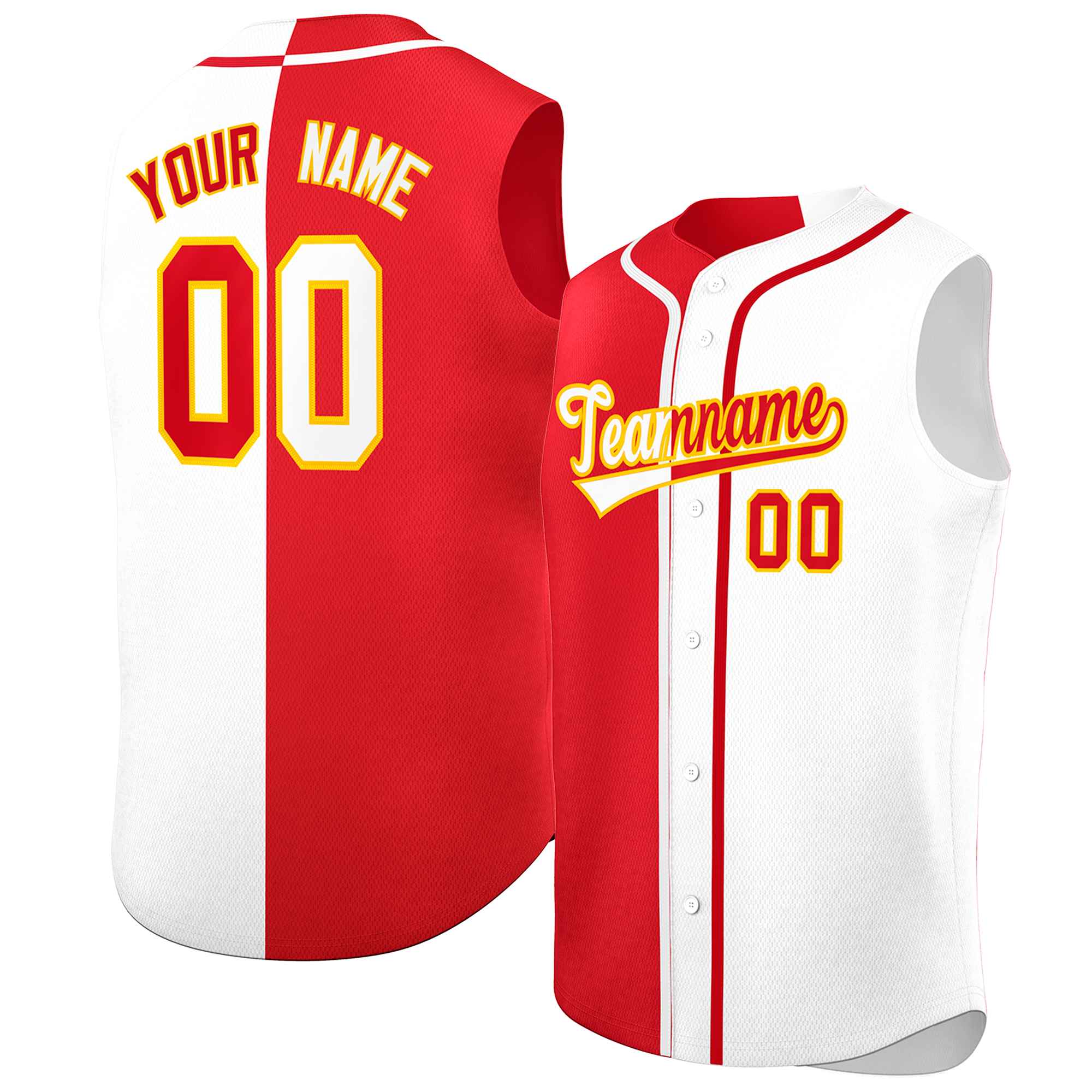 Custom Red White Split Fashion Design Authentic Sleeveless Baseball Jersey