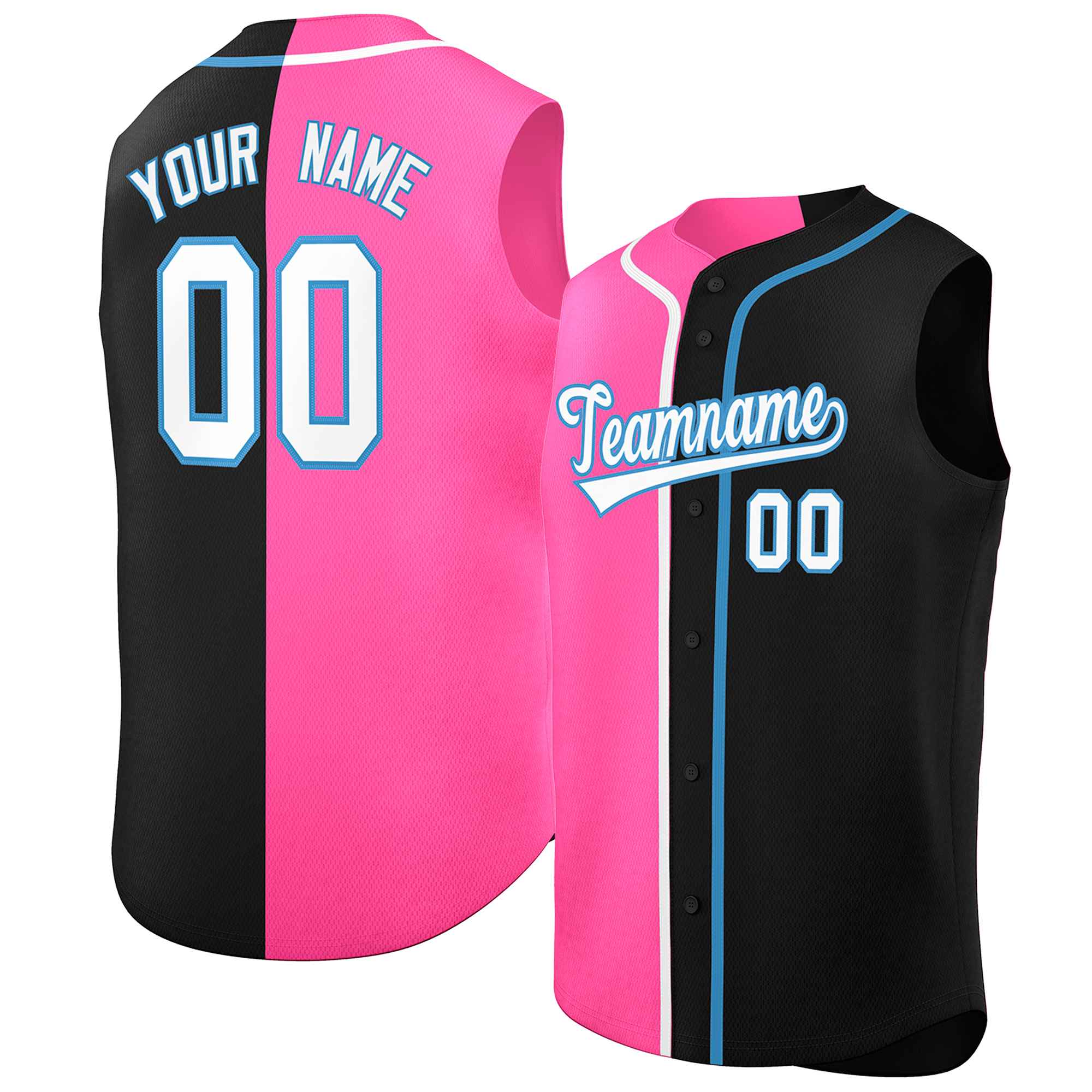 Custom Pink Black Split Fashion Design Authentic Sleeveless Baseball Jersey