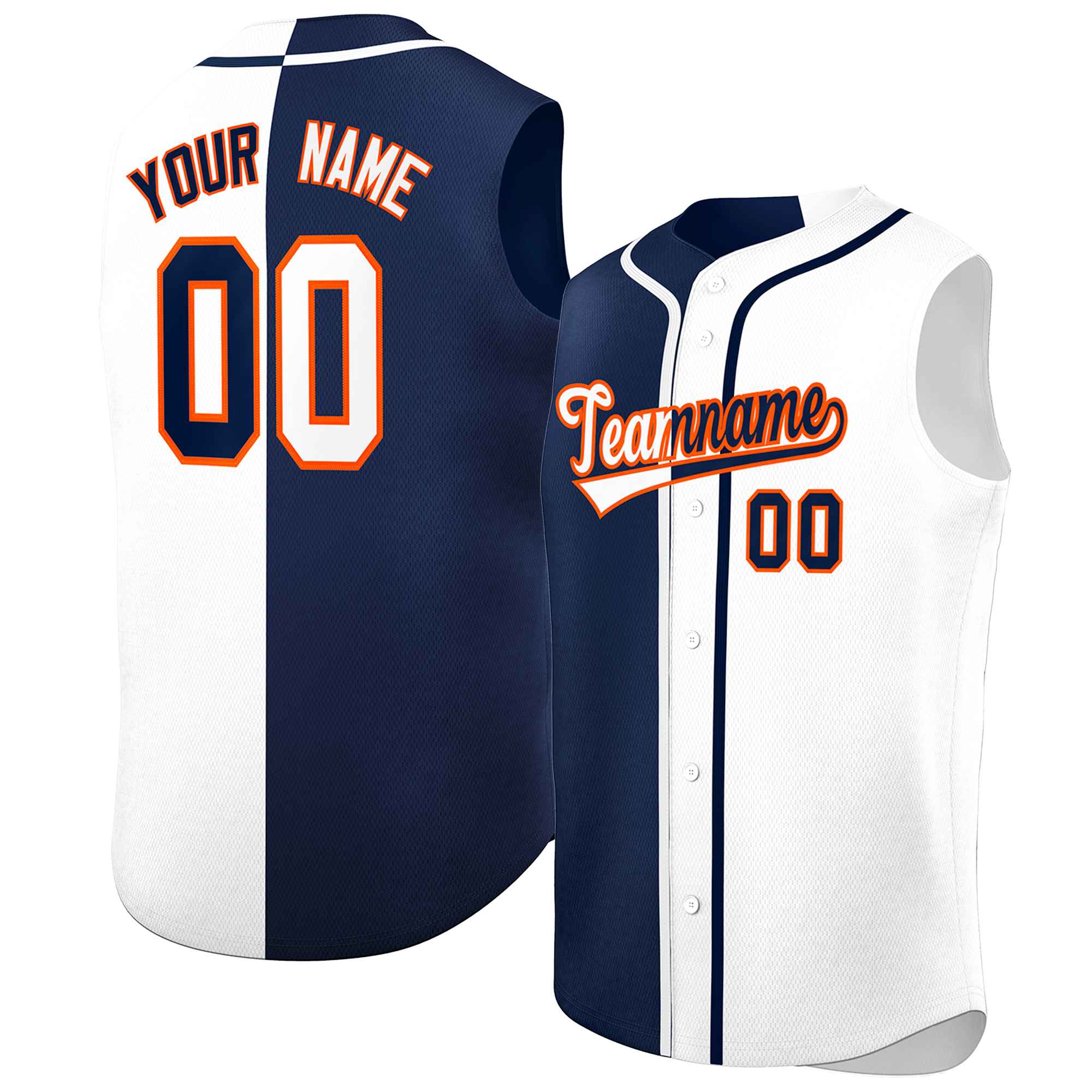 Custom Navy White Split Fashion Design Authentic Sleeveless Baseball Jersey