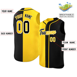 Custom Gold Black Split Fashion Design Authentic Sleeveless Baseball Jersey