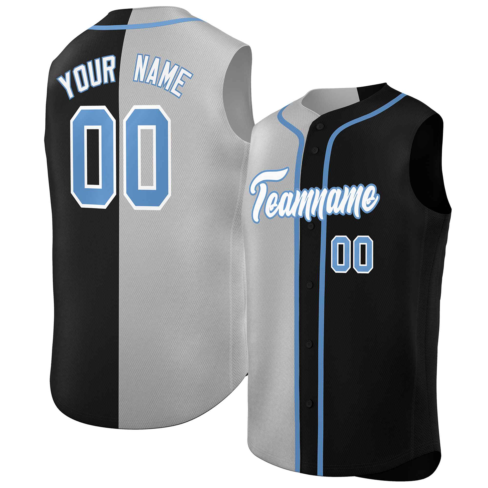 Custom Light Gray Black Split Fashion Design Authentic Sleeveless Baseball Jersey