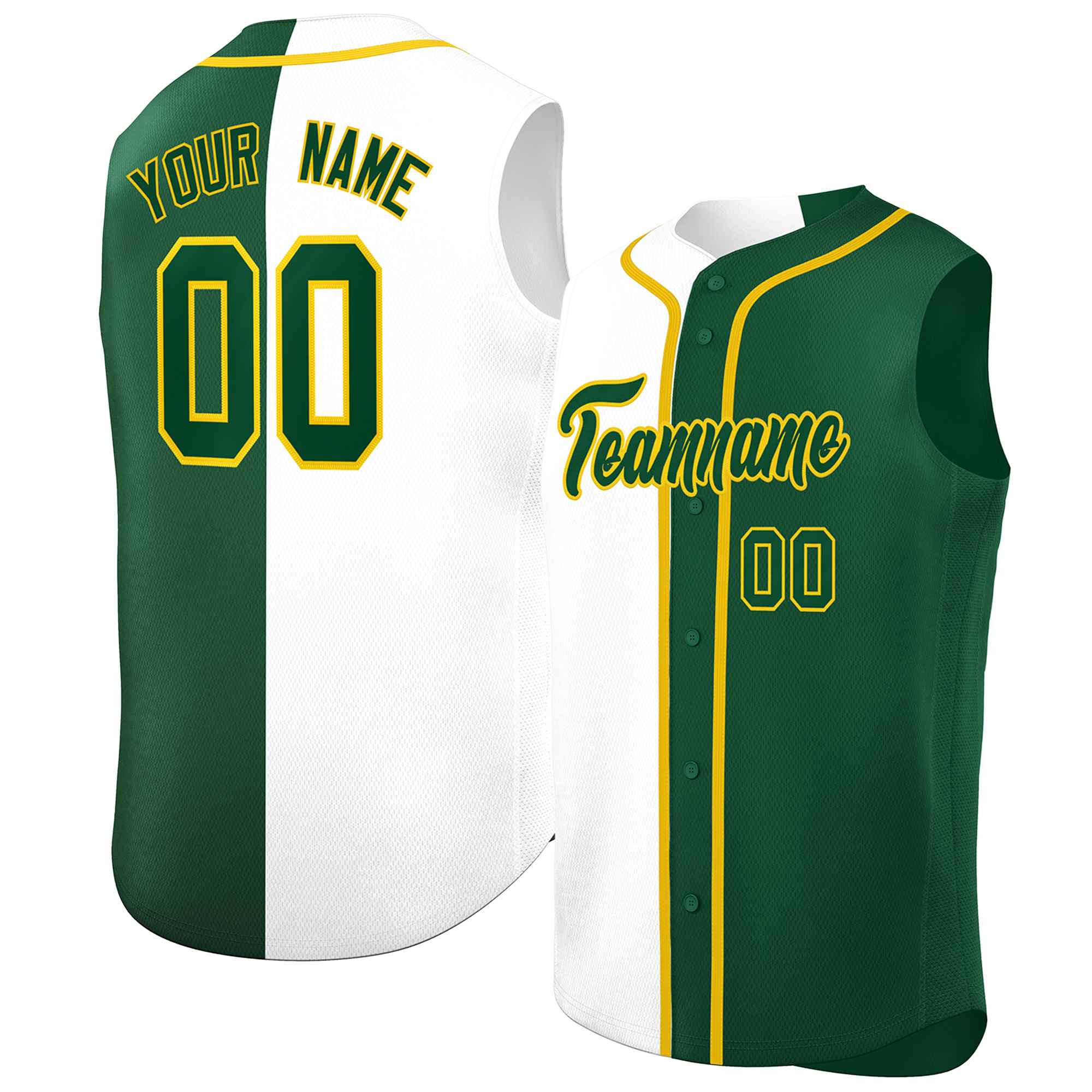 Custom White Green Split Fashion Design Authentic Sleeveless Baseball Jersey