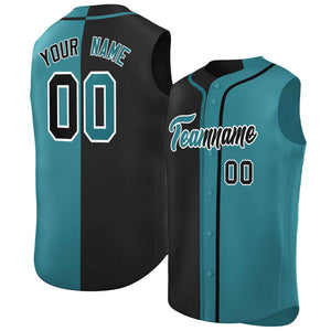 Custom Black Aqua Split Fashion Design Authentic Sleeveless Baseball Jersey