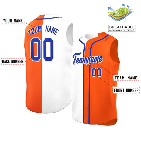 Custom White Orange Split Fashion Design Authentic Sleeveless Baseball Jersey