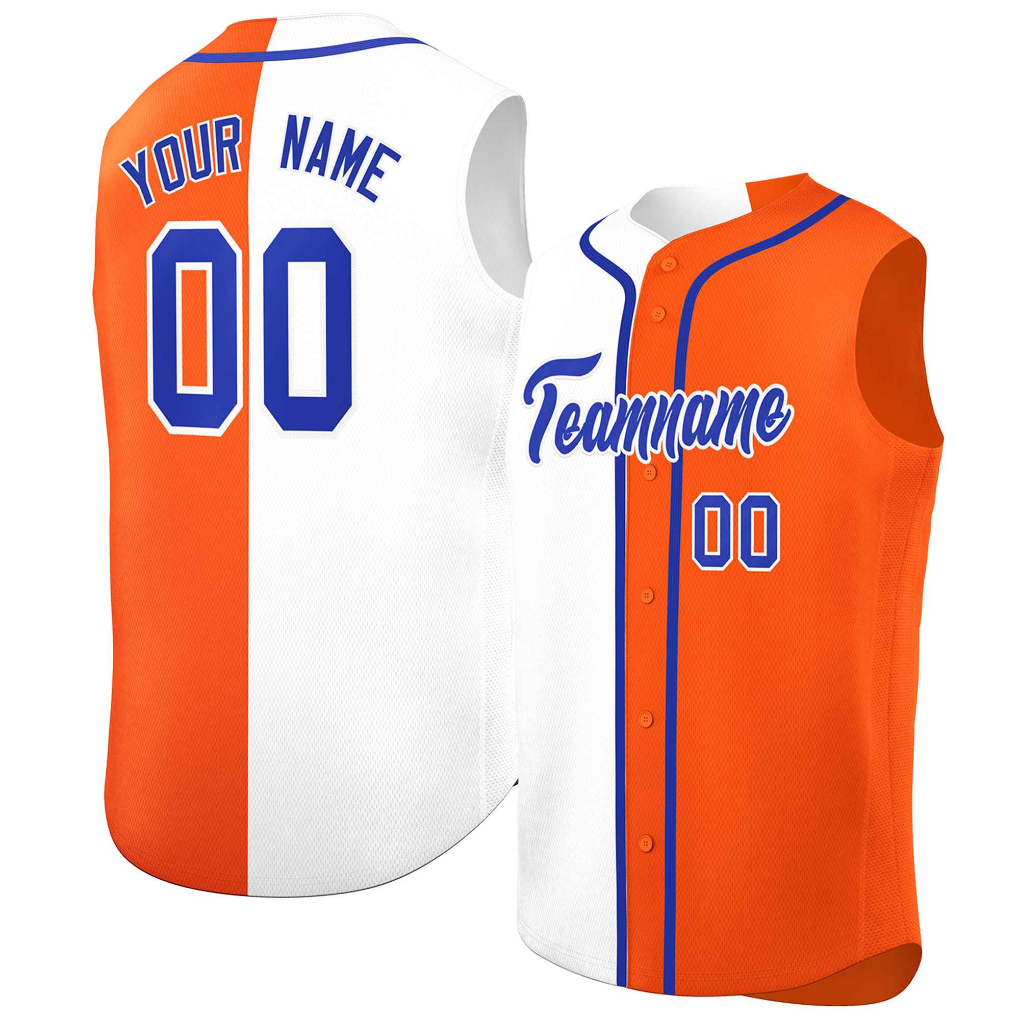 Custom White Orange Split Fashion Design Authentic Sleeveless Baseball Jersey