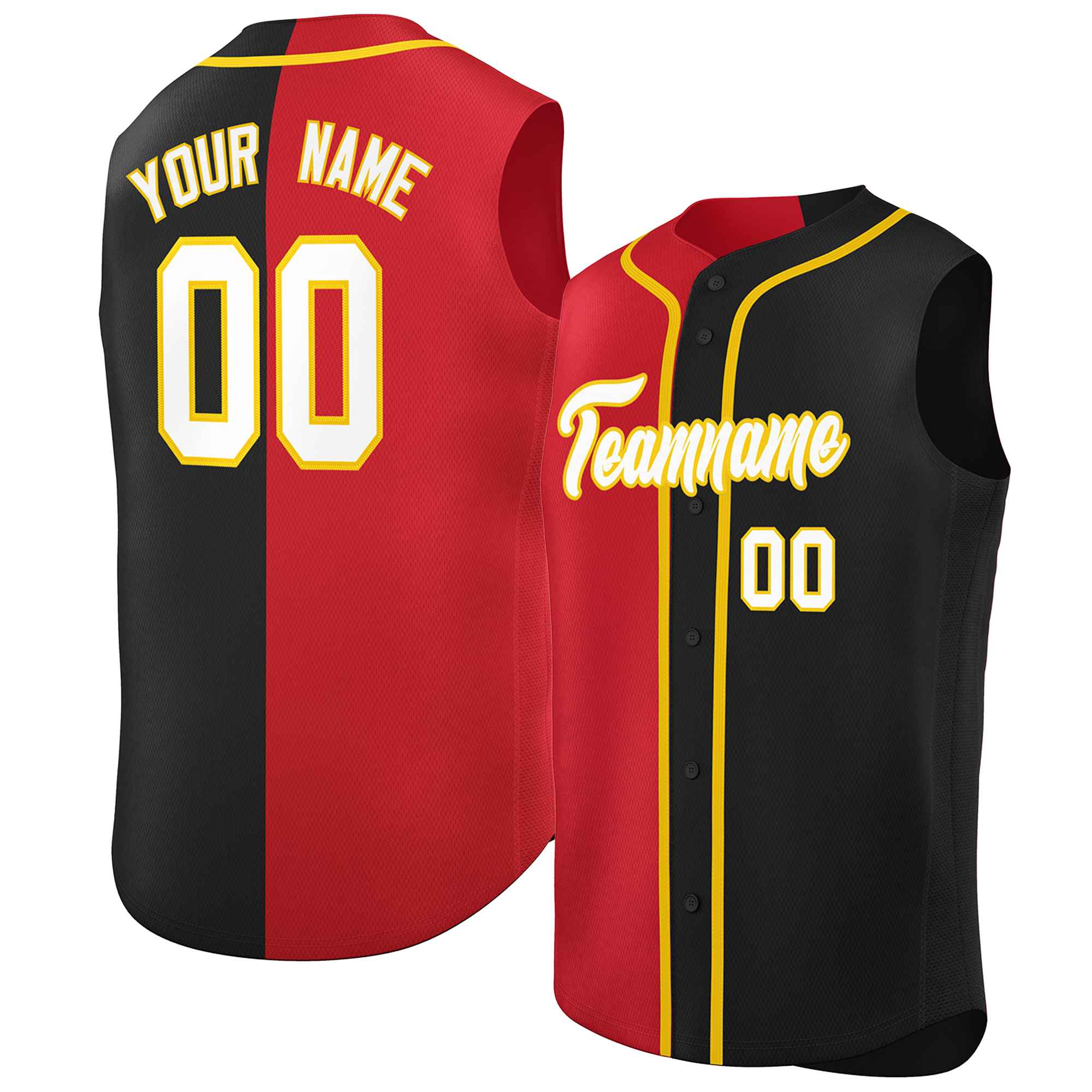 Custom Red Black Split Fashion Design Authentic Sleeveless Baseball Jersey