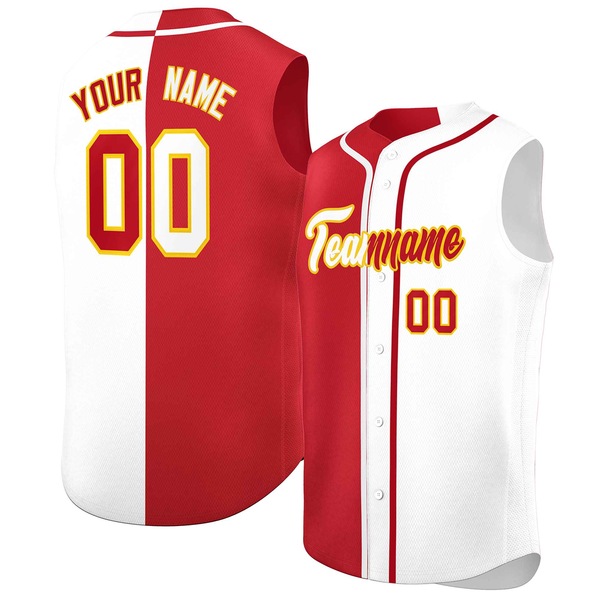 Custom Red White Split Fashion Design Authentic Sleeveless Baseball Jersey