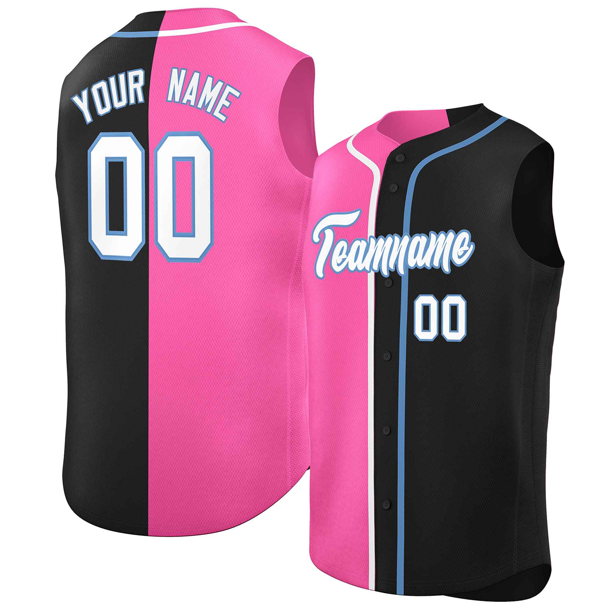 Custom Pink Black Split Fashion Design Authentic Sleeveless Baseball Jersey