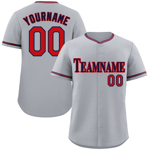 Custom Gray Navy-Red Classic Style Authentic Baseball Jersey