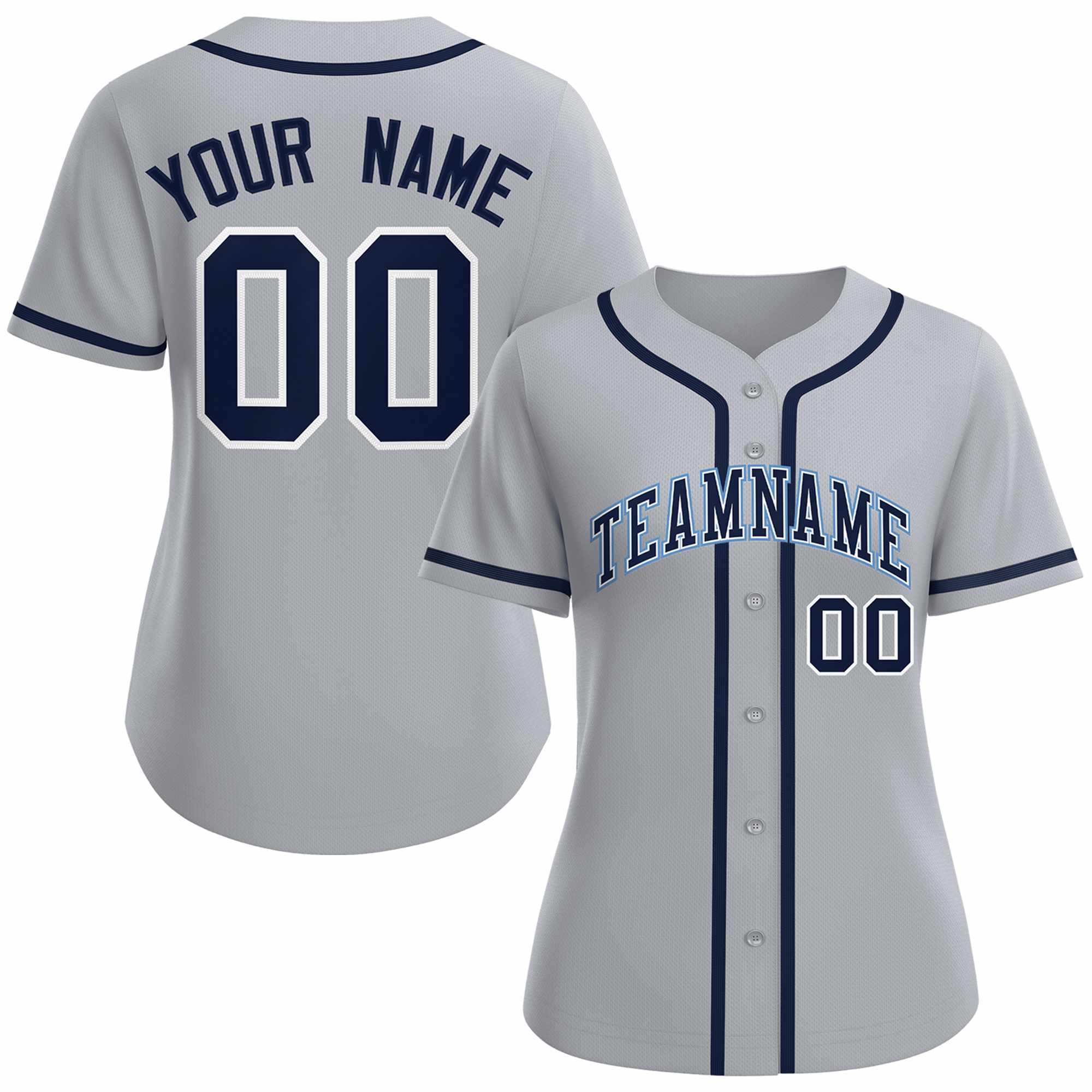 Maillot de baseball personnalisé gris marine blanc de style classique pour femme