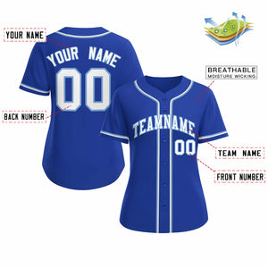 Maillot de baseball de style classique bleu clair blanc royal personnalisé pour femmes