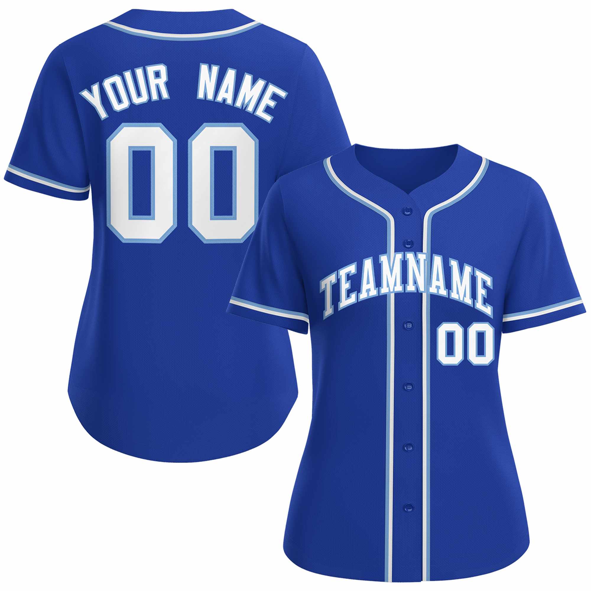 Maillot de baseball de style classique bleu clair blanc royal personnalisé pour femmes