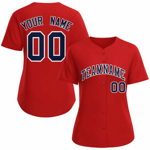 Maillot de baseball de style classique rouge marine blanc personnalisé pour femmes